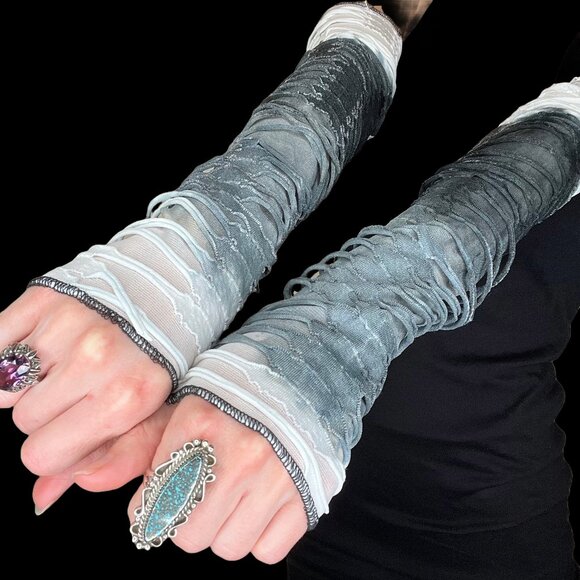 Mummy Bandage Gloves Gray Lace Up Arm Warmers Halloween Costume White Zombie OS
